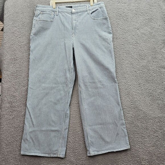 Free Assembly Womens Blue White Striped Wide-Leg Pants Size 20 cotton denim - Picture 1 of 9